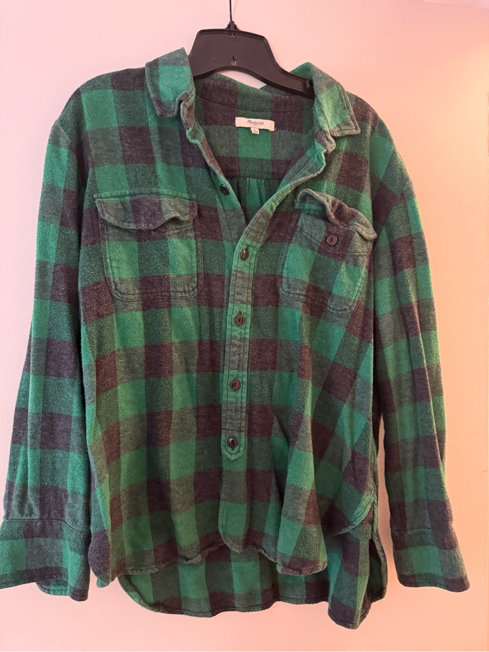 Madewell L Green & Black Plaid Button-Up Shirt